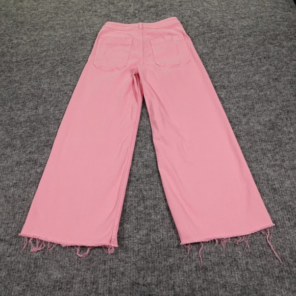 Maeve The Ettie Jeans Womens 26P Pink High Rise Crop Wide Leg Denim Raw Hem‎ - Picture 2 of 14